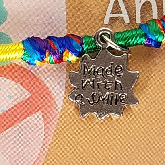 Novelty Inc Next Generation Silver Tone Peace Sun Symbols on Yarn Ankle Bracelet - Picture 3 of 16